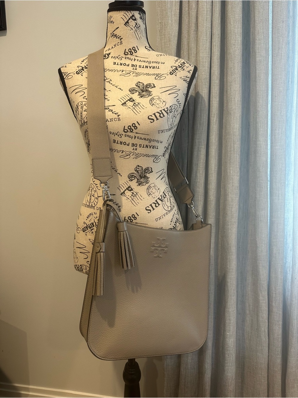 Tory Burch Pebbled Leather Shoulder Bag gray.
